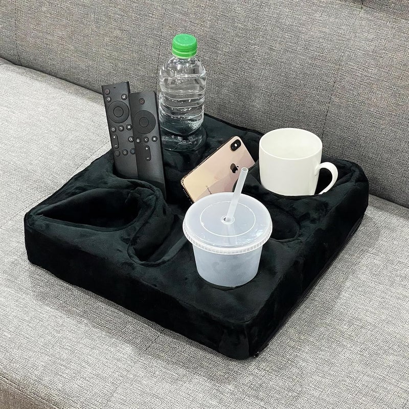 Xchouxer Couch and Bed Cup Holder Pillow, Sofa Refreshment Tray for Drinks/Remote Control/Snacks Holder (Black) - Image 3